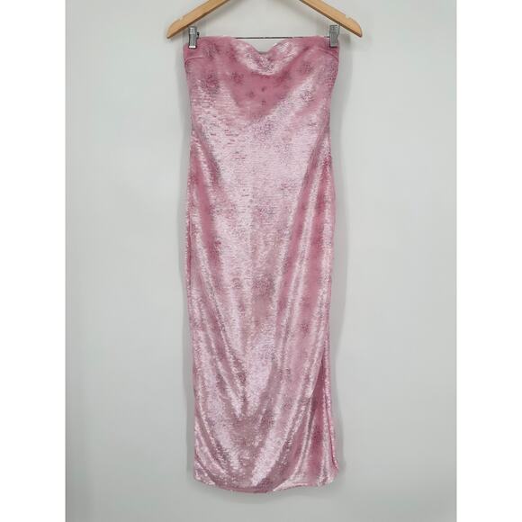 LoveShackFancy Stasia Sequin Midi Dress Floral Strapless Sparkle Flamenco Pink - Picture 7 of 16